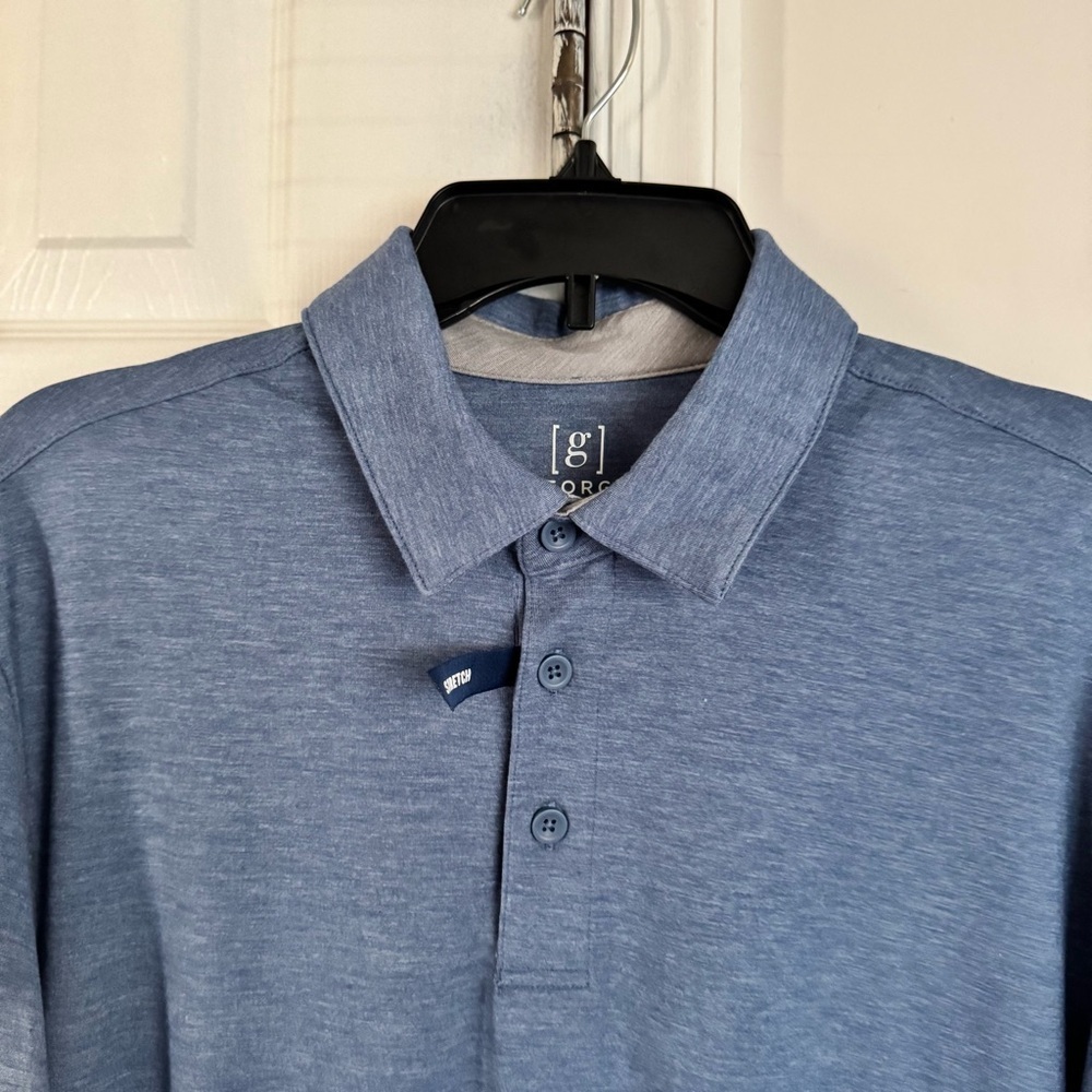 George Men's M Medium Textured Poly Polo Shirt Blue Stretch Performance Wicking - Picture 4 of 7